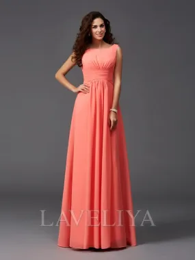 A-line Scoop Ruffles Floor-Length Chiffon Bridesmaid Dress  #ZB230379