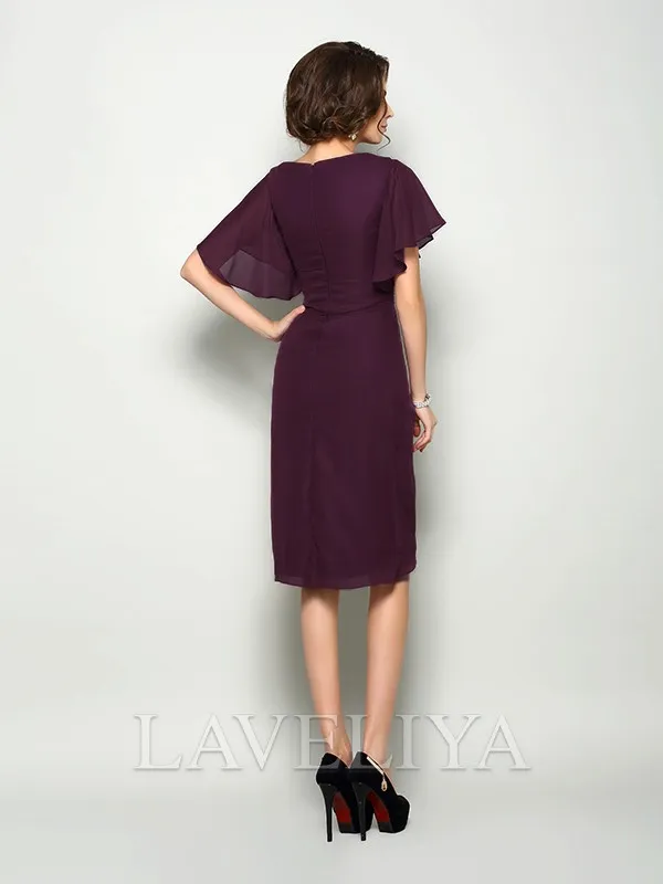 A-line Square Short Sleeves Ruffles Knee-Length Chiffon Mother of the Bride Dress  #XM230053