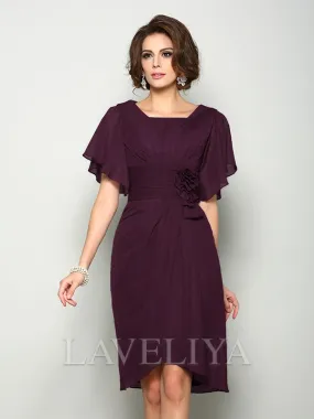 A-line Square Short Sleeves Ruffles Knee-Length Chiffon Mother of the Bride Dress  #XM230053