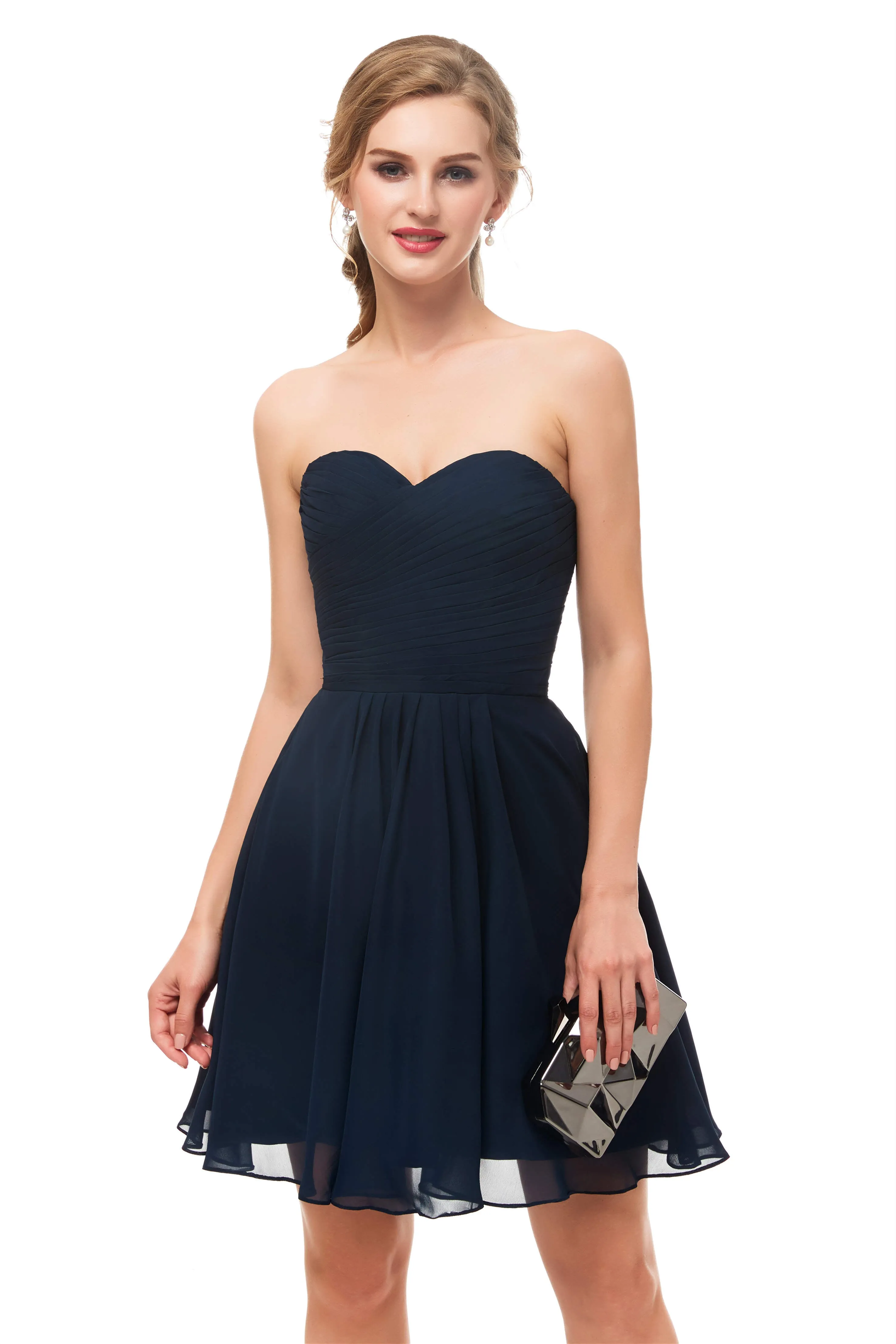 A Line Strapless Knee Length Chiffon Homecoming Dresses