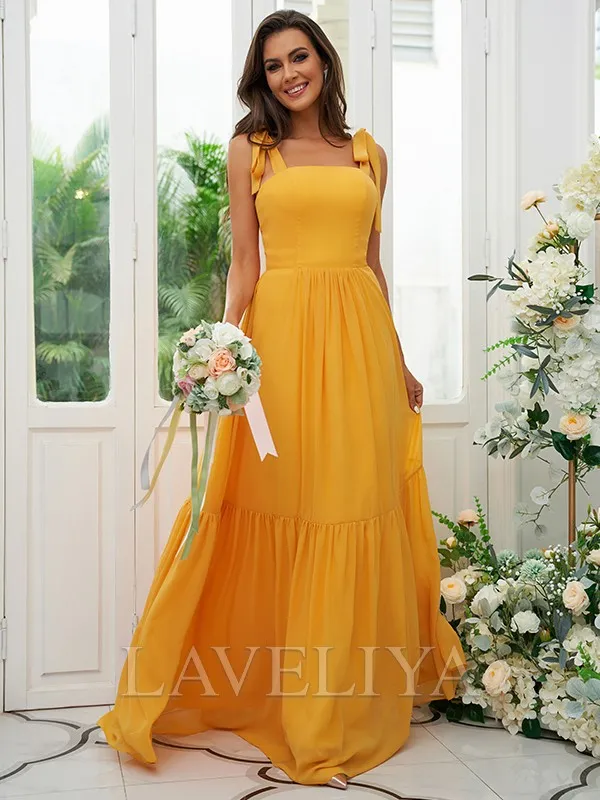 A-line Straps Bow Floor-Length Chiffon Bridesmaid Dress  #ZB230160