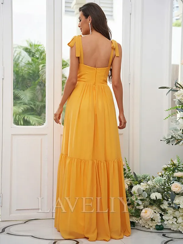 A-line Straps Bow Floor-Length Chiffon Bridesmaid Dress  #ZB230160