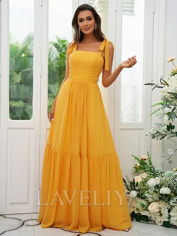 A-line Straps Bow Floor-Length Chiffon Bridesmaid Dress  #ZB230160