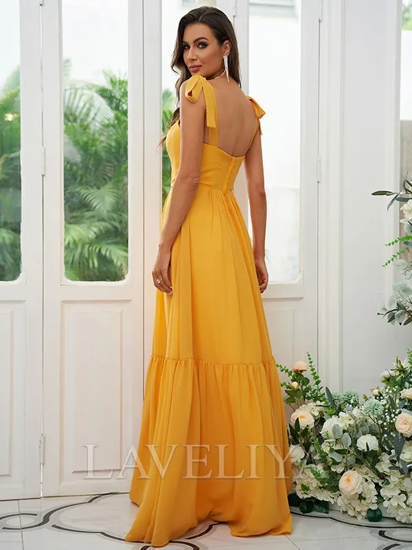 A-line Straps Bow Floor-Length Chiffon Bridesmaid Dress  #ZB230160