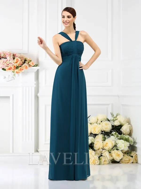 A-line Straps Pleated Floor-Length Chiffon Bridesmaid Dress  #ZB230166