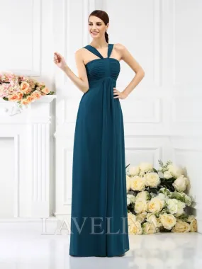 A-line Straps Pleated Floor-Length Chiffon Bridesmaid Dress  #ZB230166