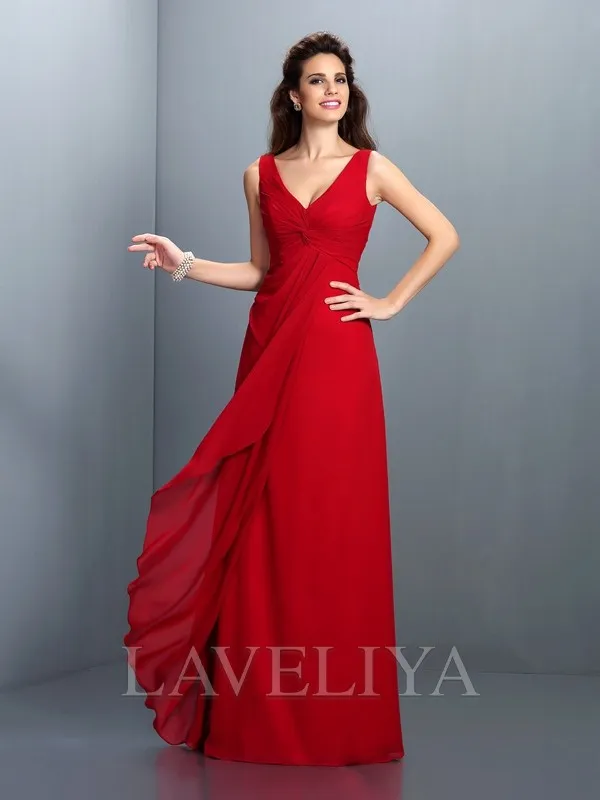 A-line Straps Ruffles Floor-Length Chiffon Bridesmaid Dress  #ZB230234