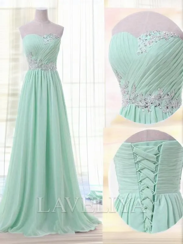 A-line Sweetheart Beading Floor-Length Chiffon Bridesmaid Dress  #DB0051