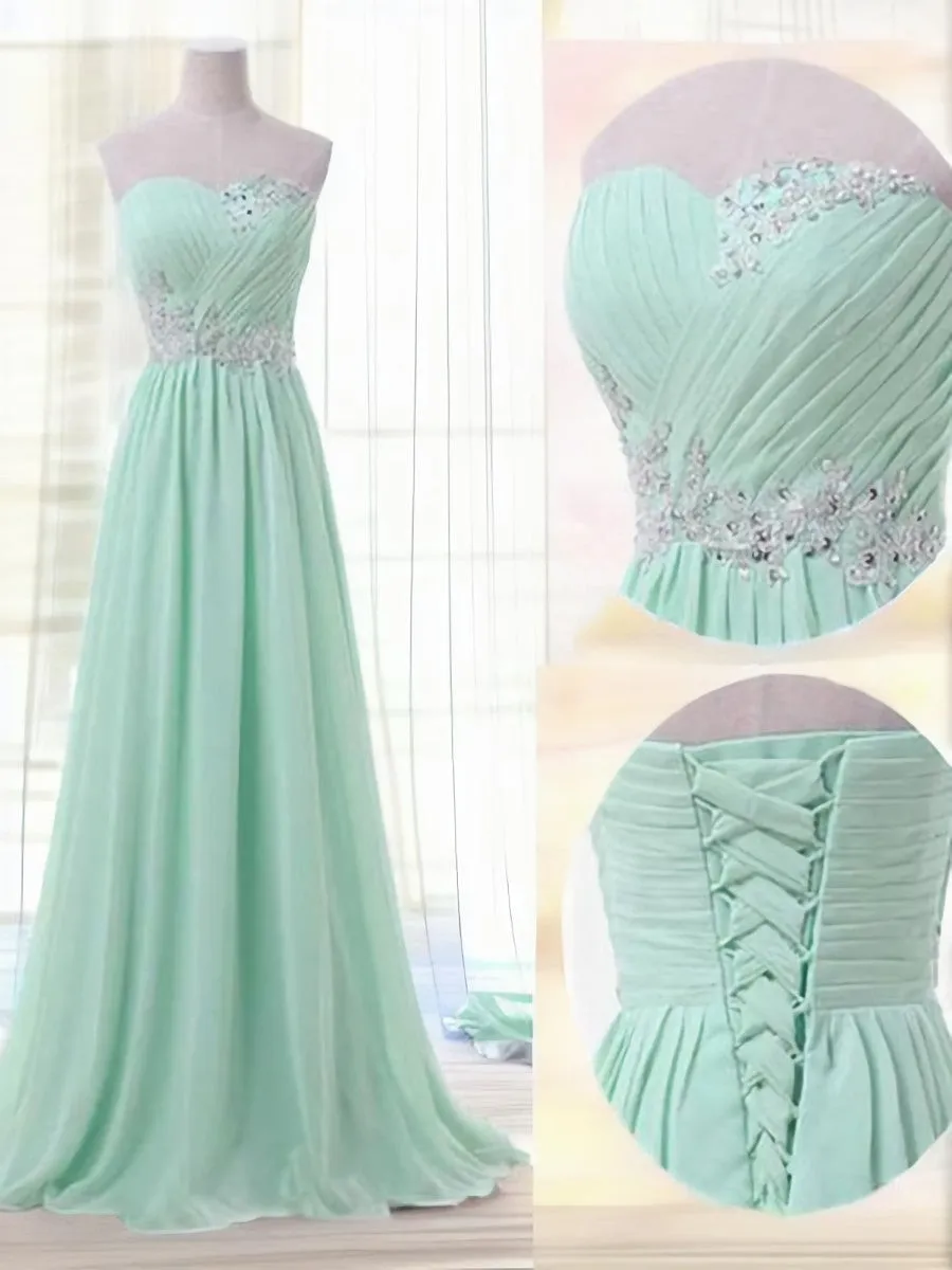 A-line Sweetheart Beading Floor-Length Chiffon Bridesmaid Dress