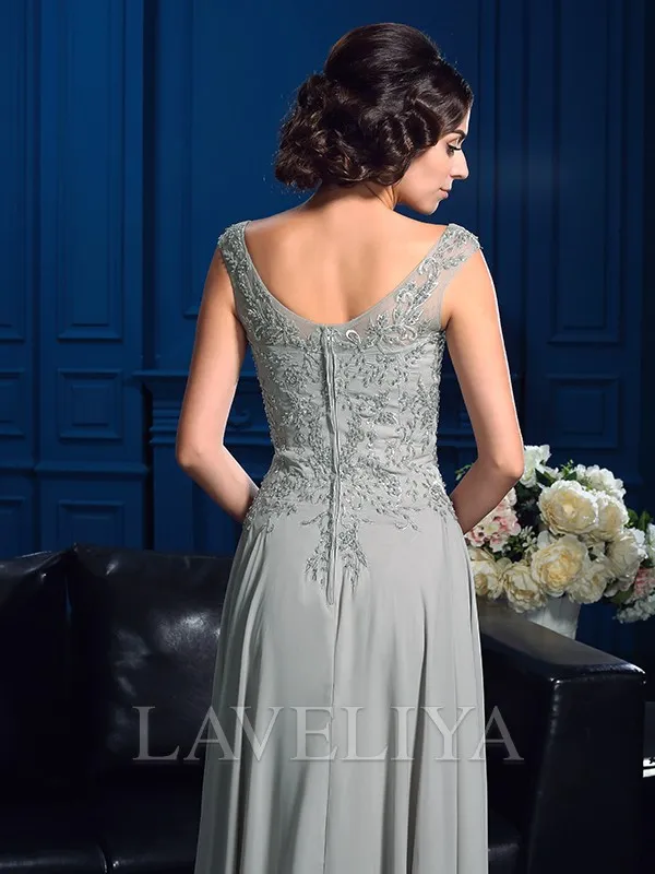 A-line V-neck Beading Floor-Length Chiffon Mother of the Bride Dress  #XM230035