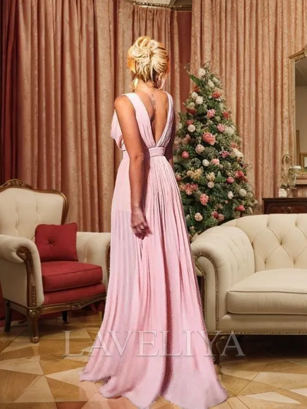 A-line V-neck Floor-Length Chiffon Mother of the Bride Dress  #DM0029