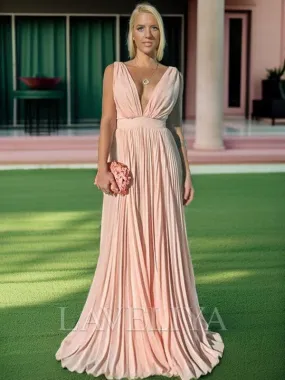 A-line V-neck Floor-Length Chiffon Mother of the Bride Dress  #DM0029