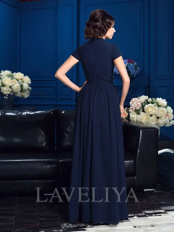 A-line V-neck Short Sleeves Applique Floor-Length Chiffon Mother of the Bride Dress  #XM230039