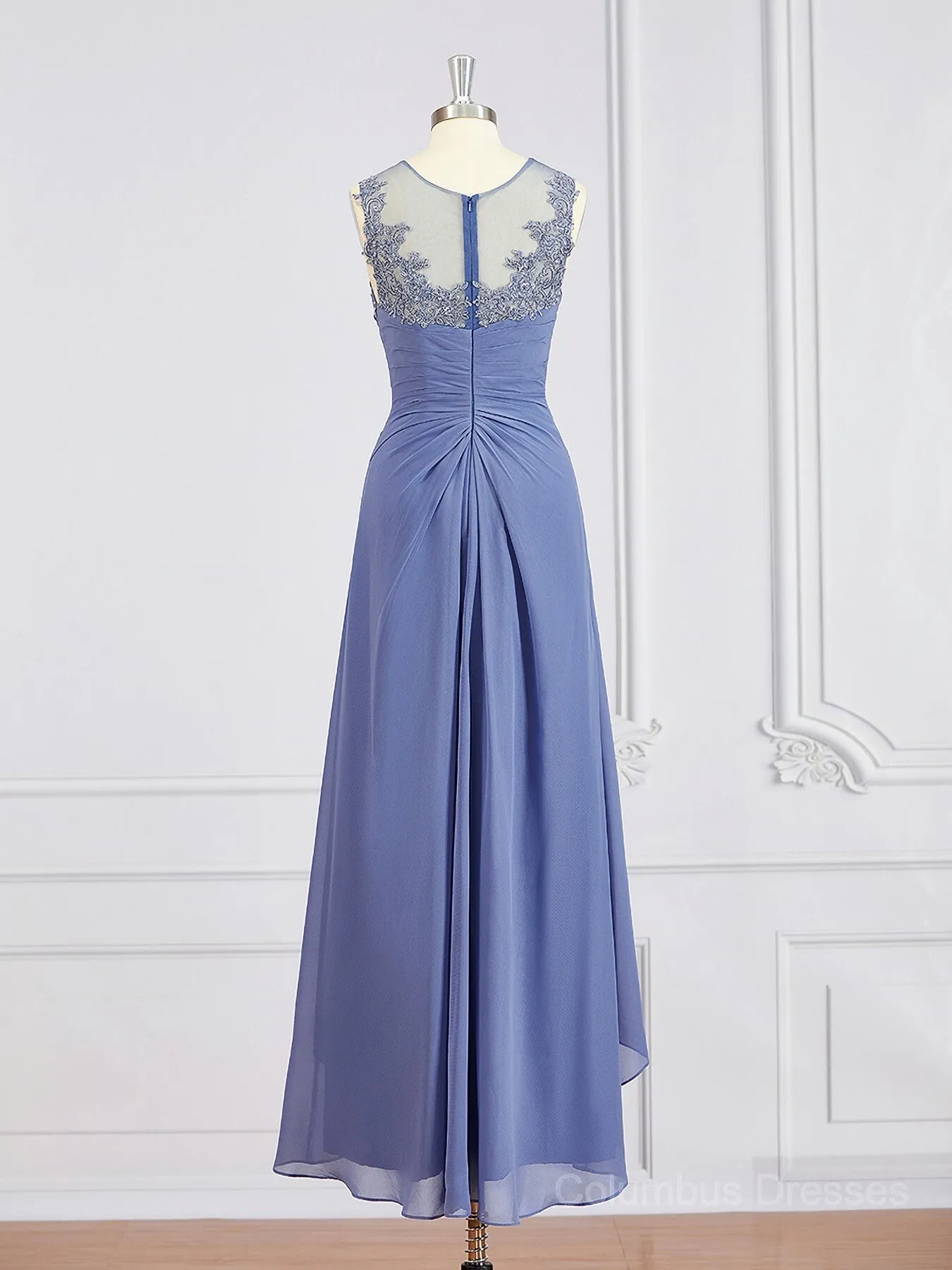 A-Line/Princess Scoop Asymmetrical Chiffon Mother of the Bride Dresses With Appliques Lace