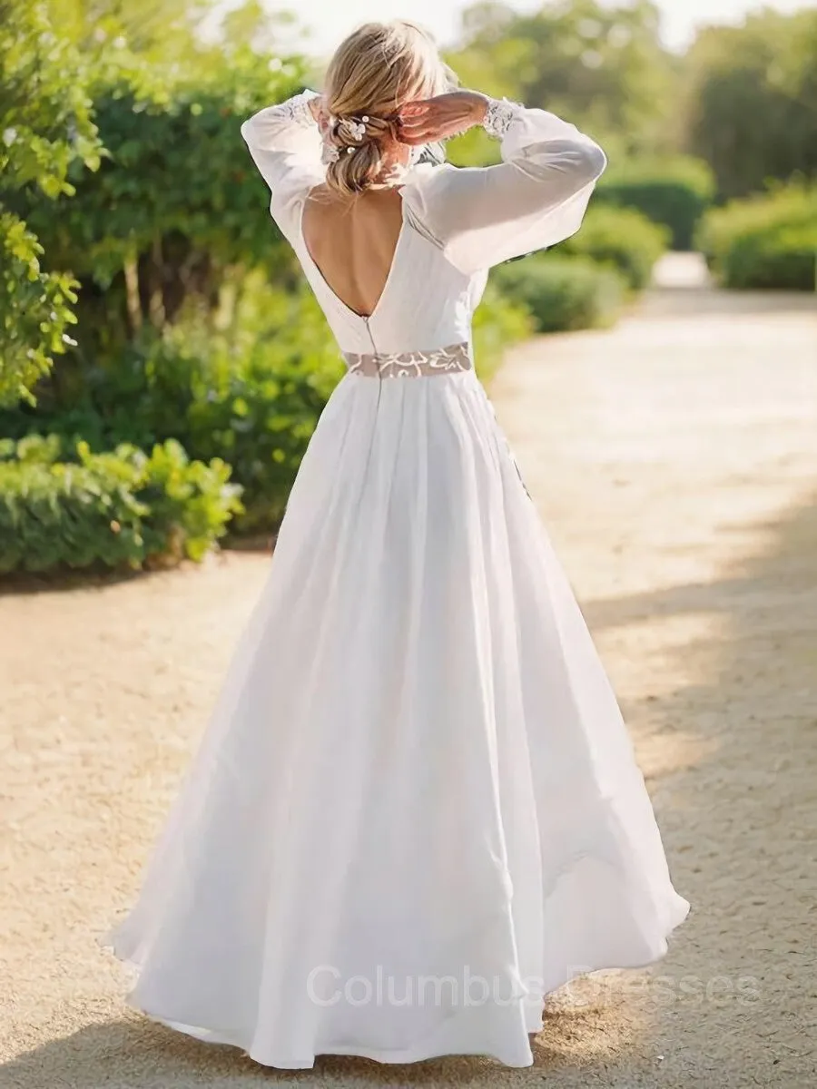 A-line/Princess V-neck Floor-Length Chiffon Wedding Dress