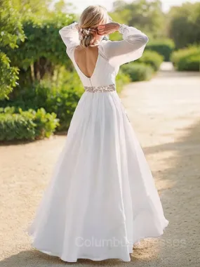 A-line/Princess V-neck Floor-Length Chiffon Wedding Dress