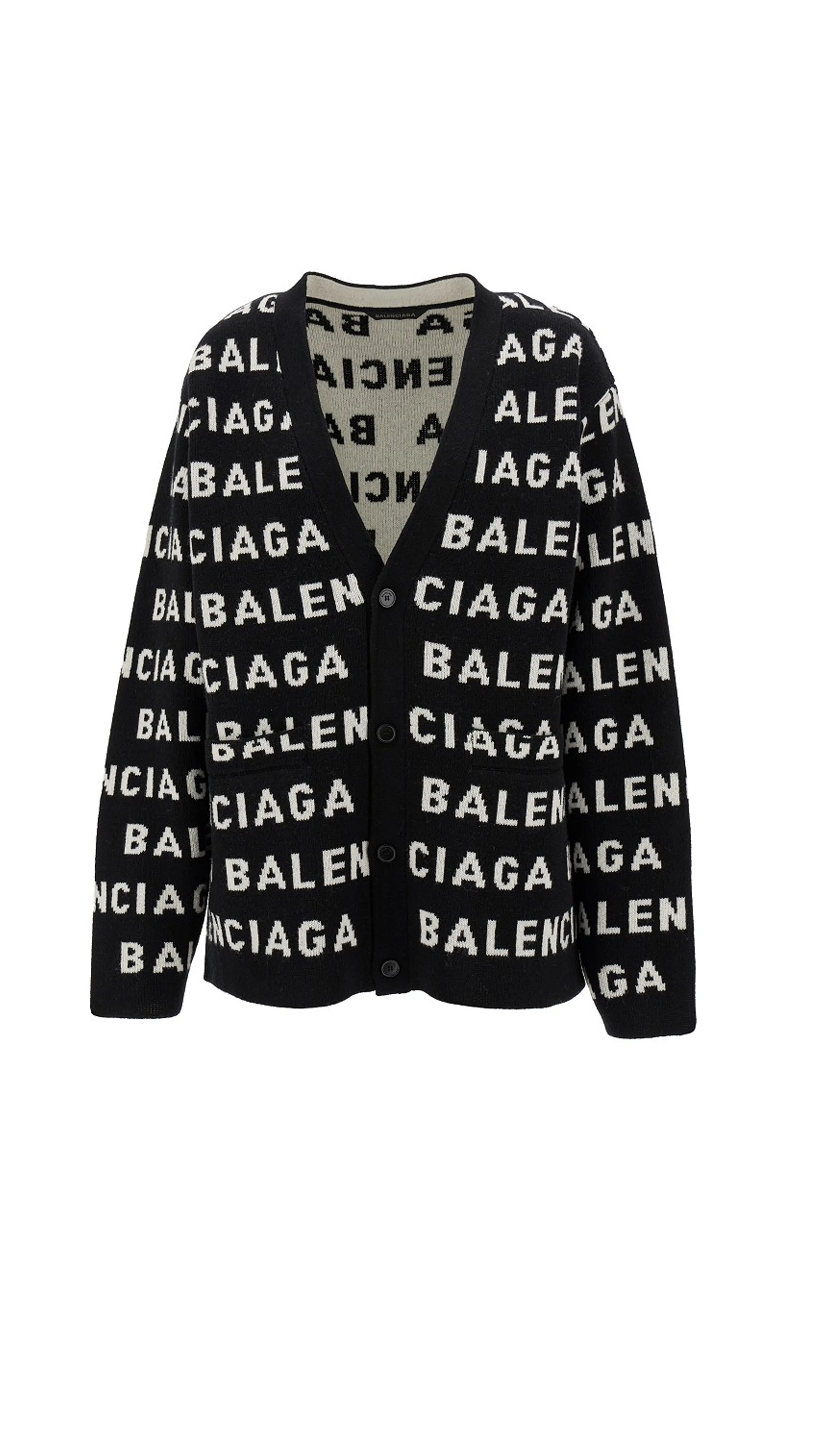 All-over Logo Jacquard Wool Cardigan - Black