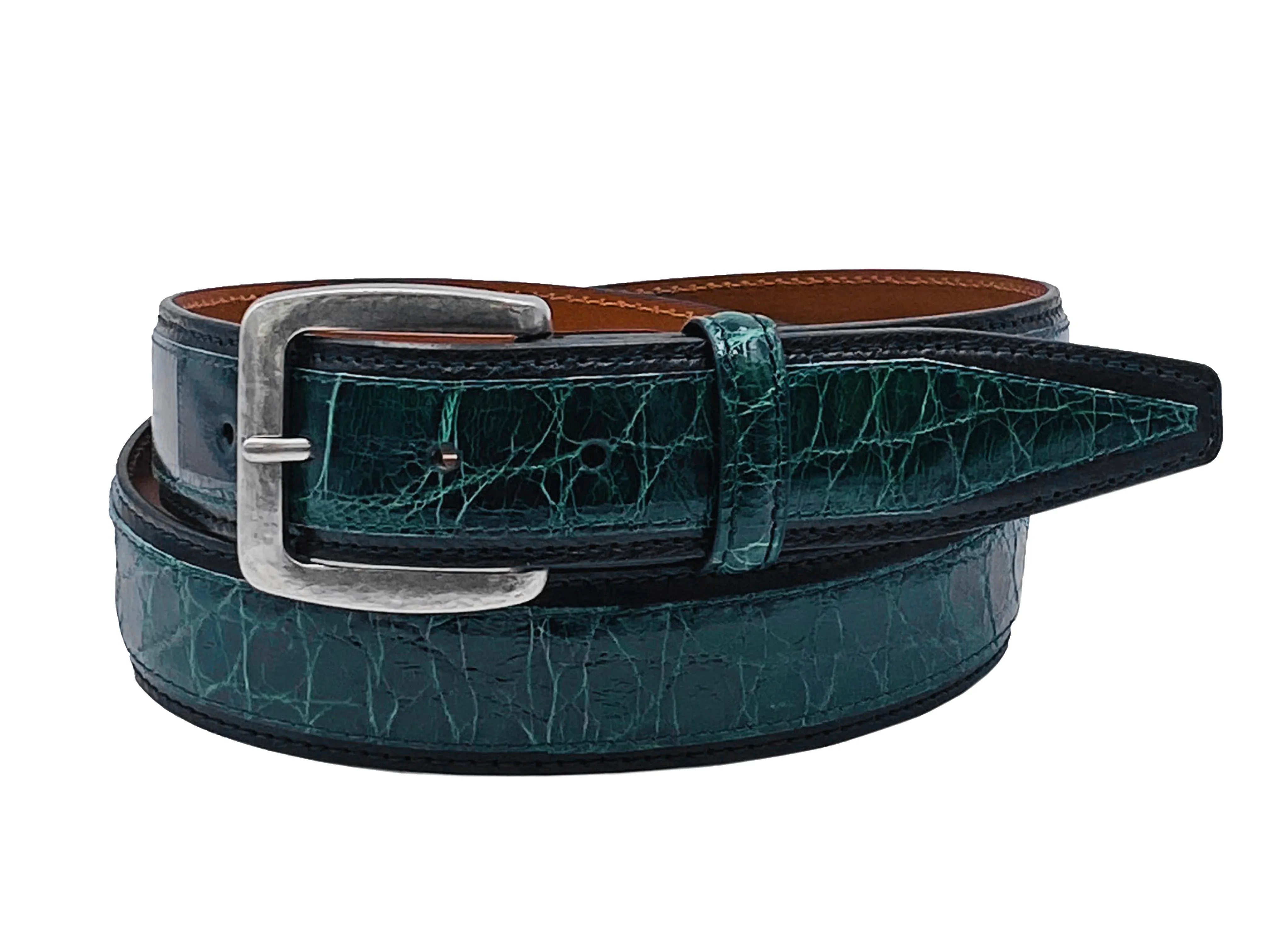 Alligator Calf Duo-Skin Handpainted Belt Green/Black