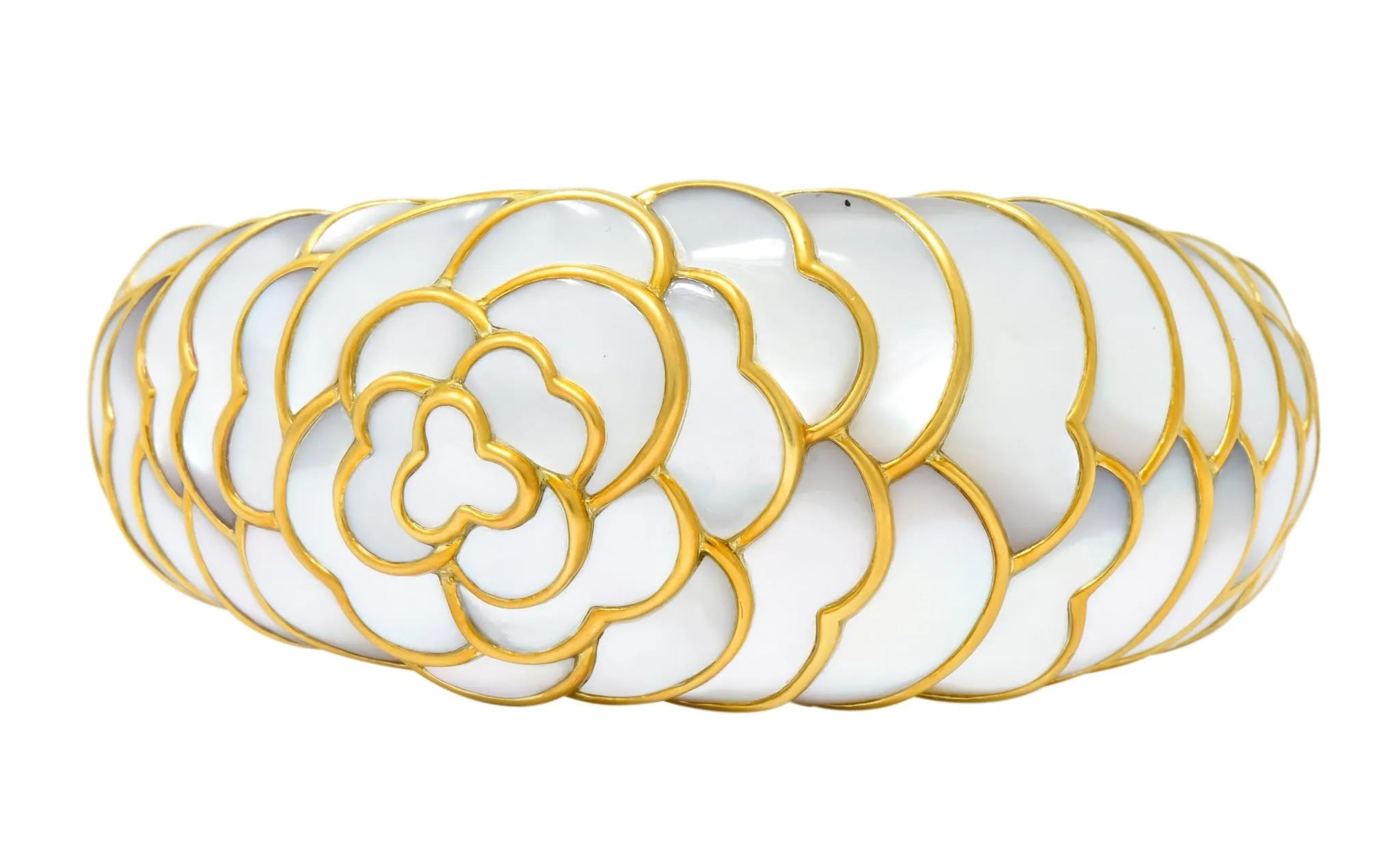 Angela Cummings Mother of Pearl 18 Karat Gold Floral Bangle Bracelet