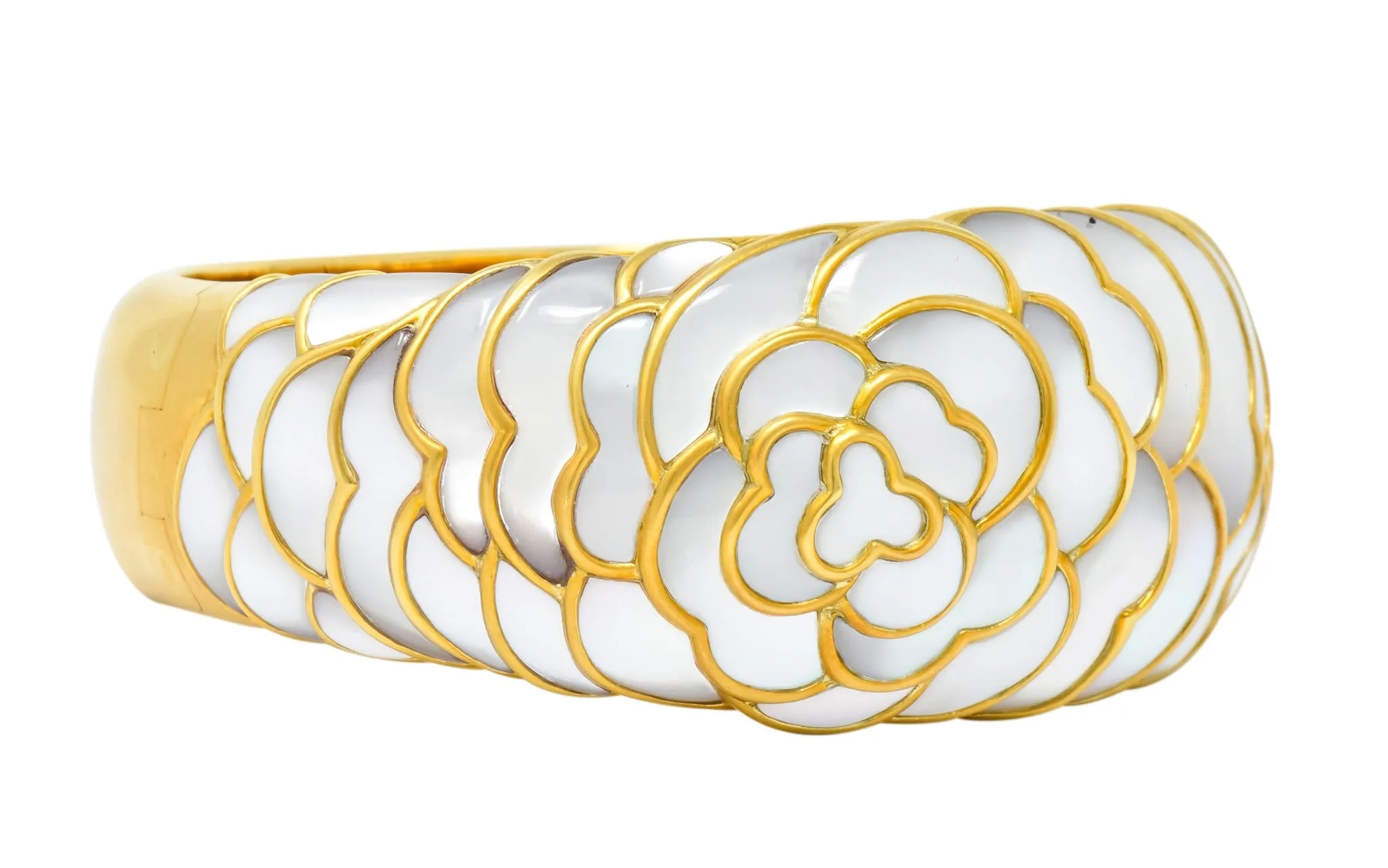 Angela Cummings Mother of Pearl 18 Karat Gold Floral Bangle Bracelet