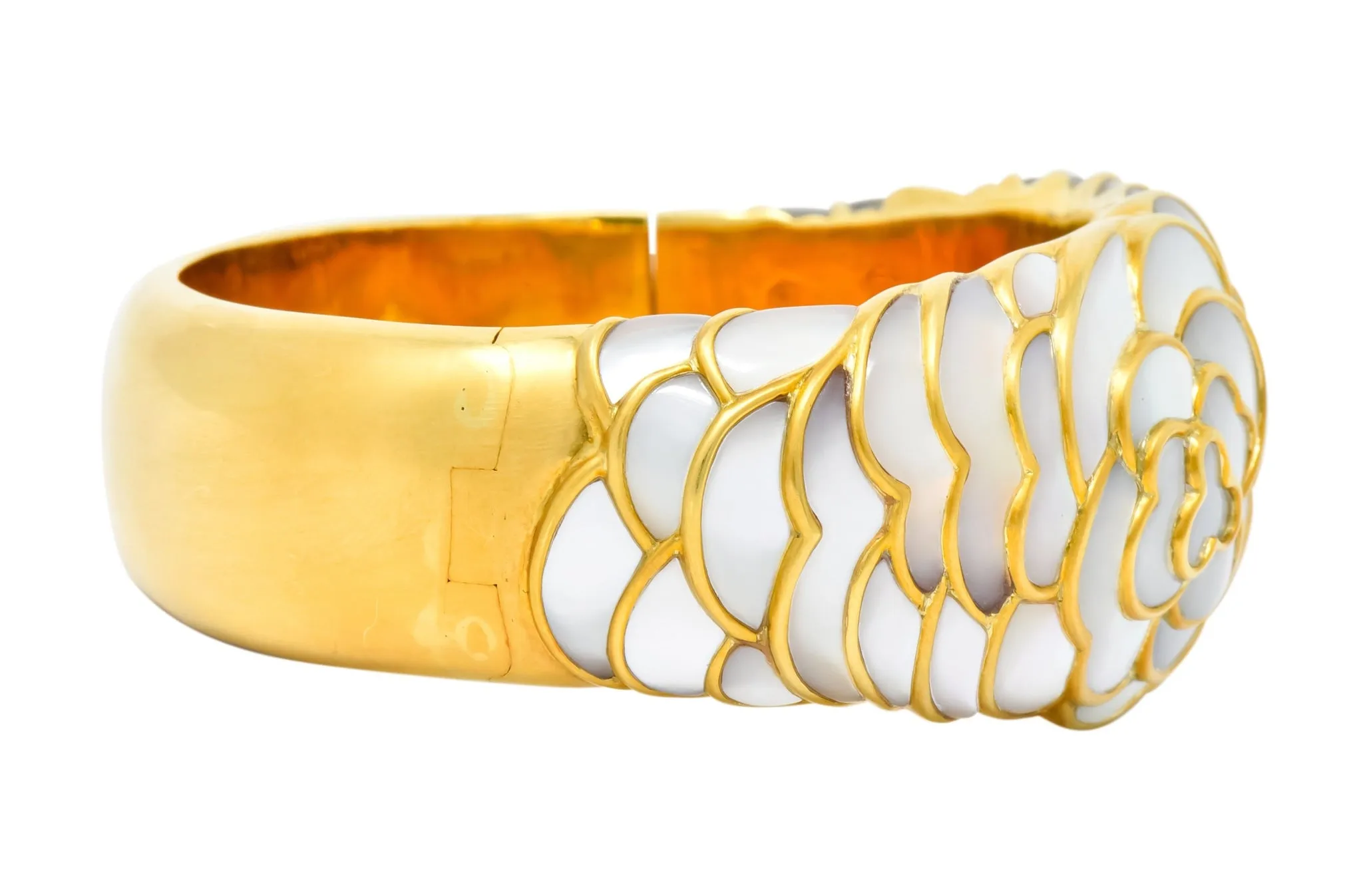 Angela Cummings Mother of Pearl 18 Karat Gold Floral Bangle Bracelet