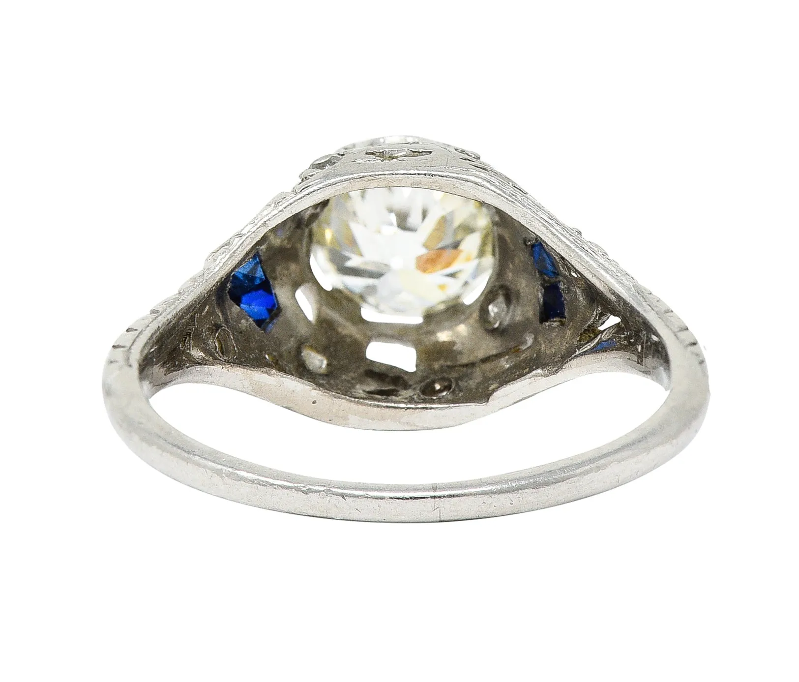 Art Deco 1.24 CTW Diamond Sapphire Platinum Foliate Engagement Ring