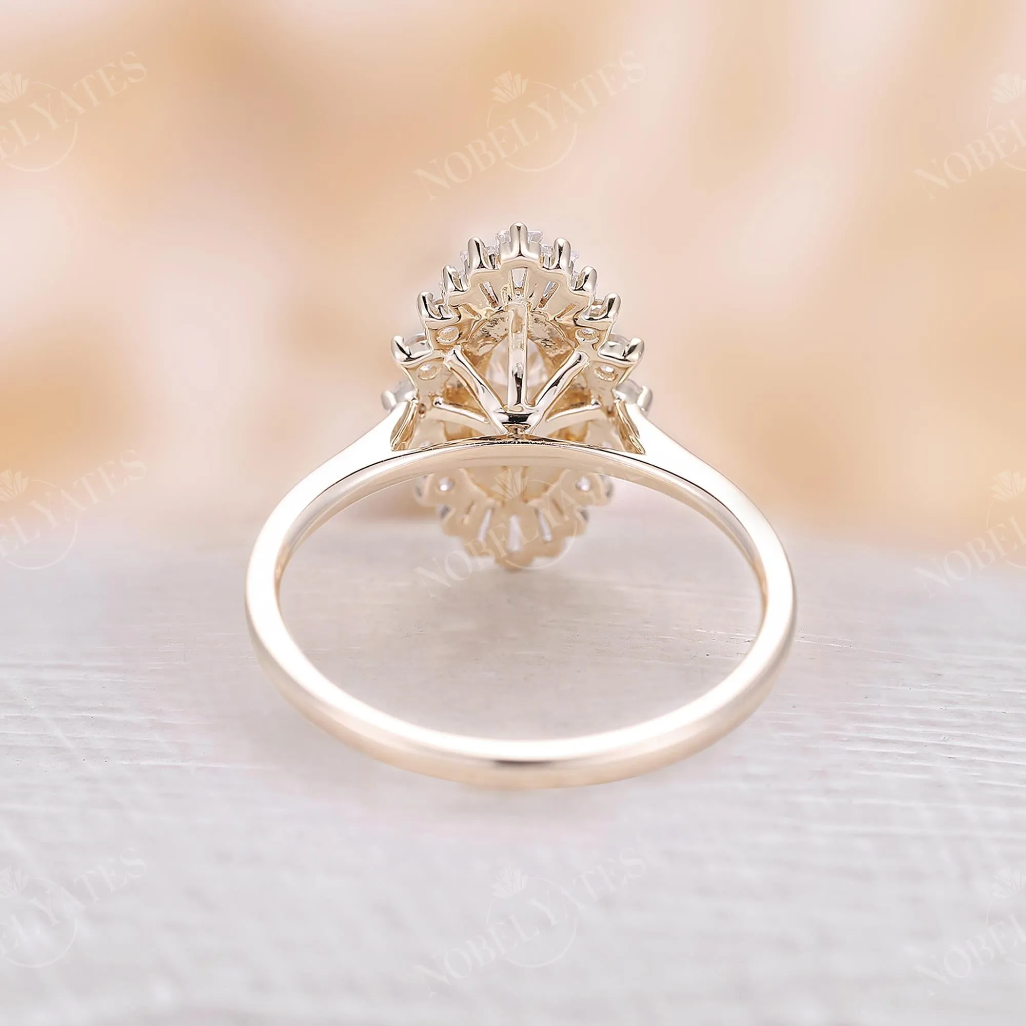 Art deco Marquise cut Moissanite Halo Engagement Ring Rose Gold