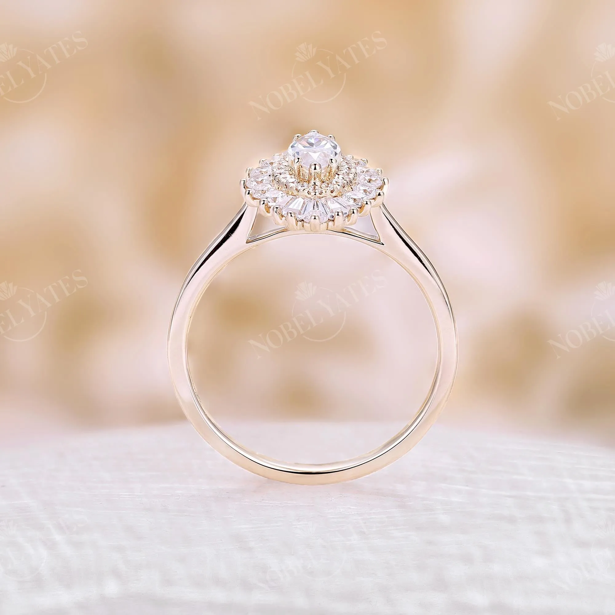 Art deco Marquise cut Moissanite Halo Engagement Ring Rose Gold