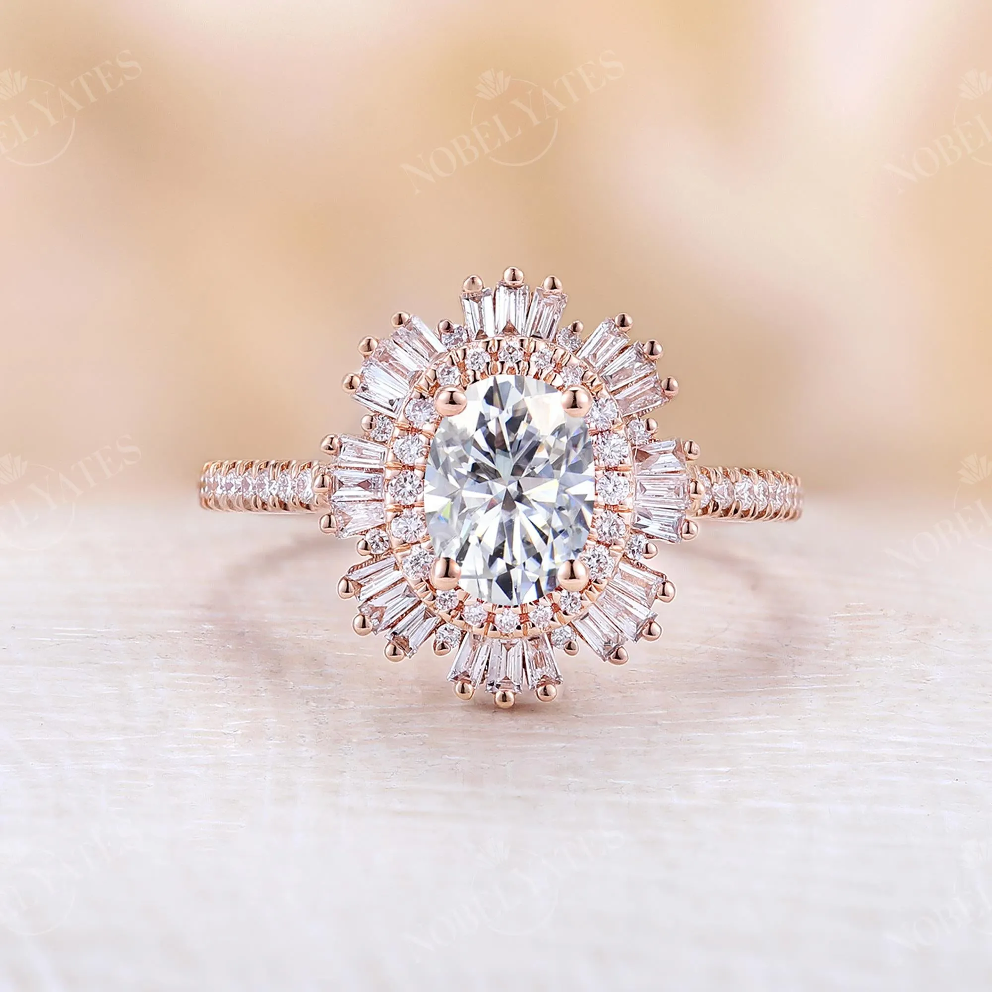 Art deco Oval Moissanite Pave Engagement Ring Rose Gold