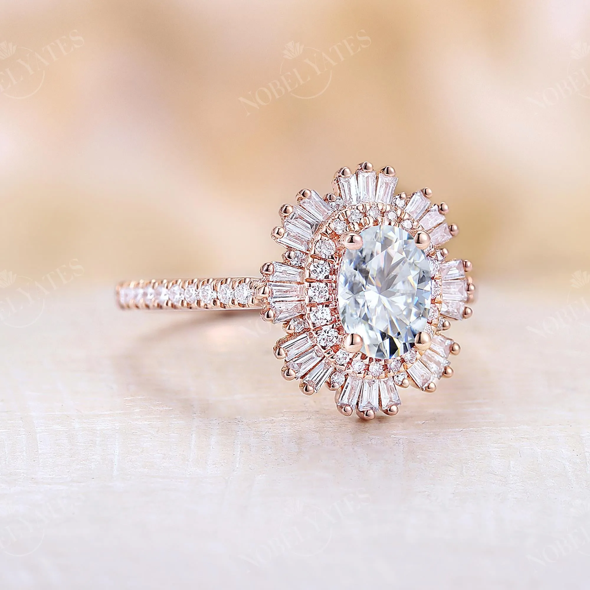 Art deco Oval Moissanite Pave Engagement Ring Rose Gold