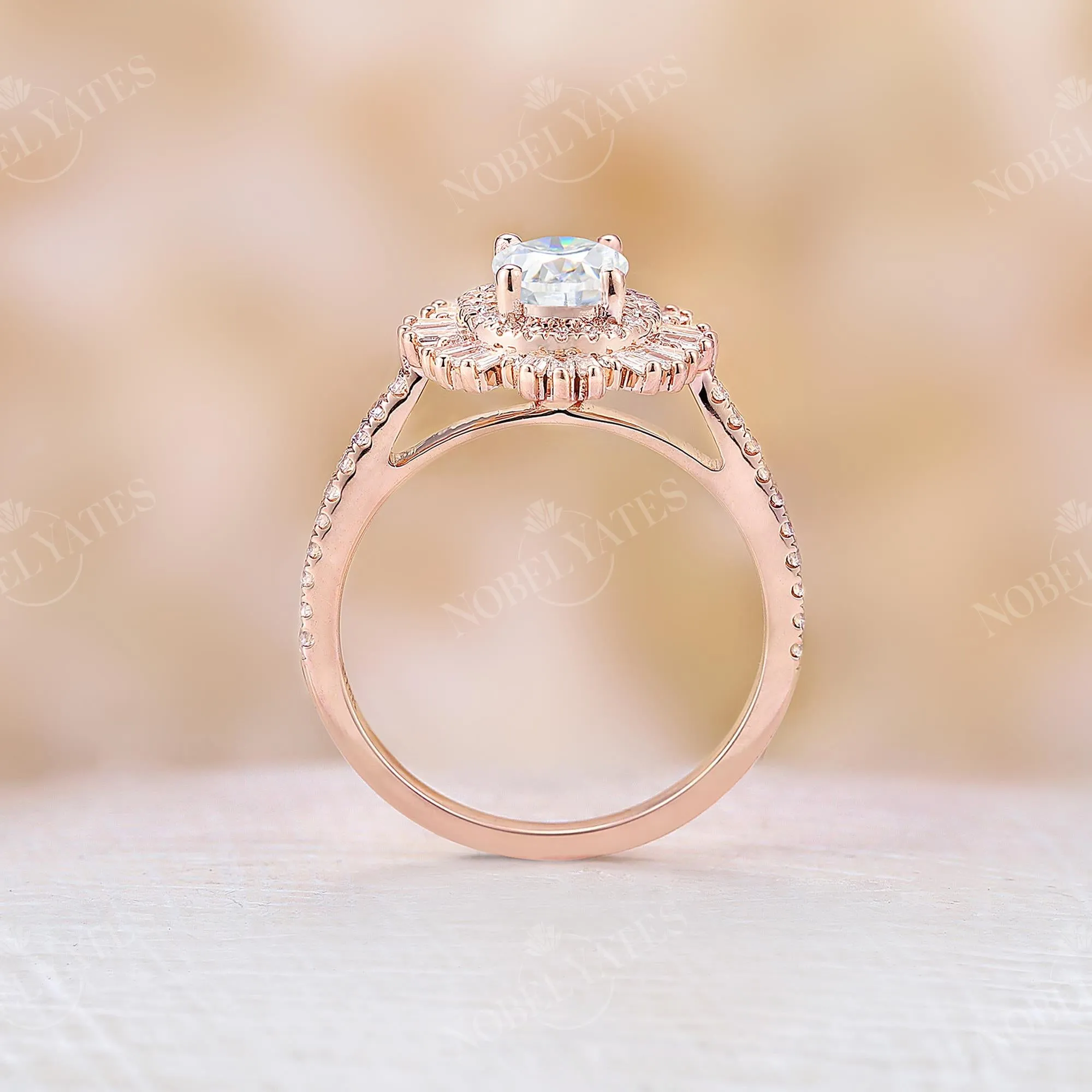 Art deco Oval Moissanite Pave Engagement Ring Rose Gold