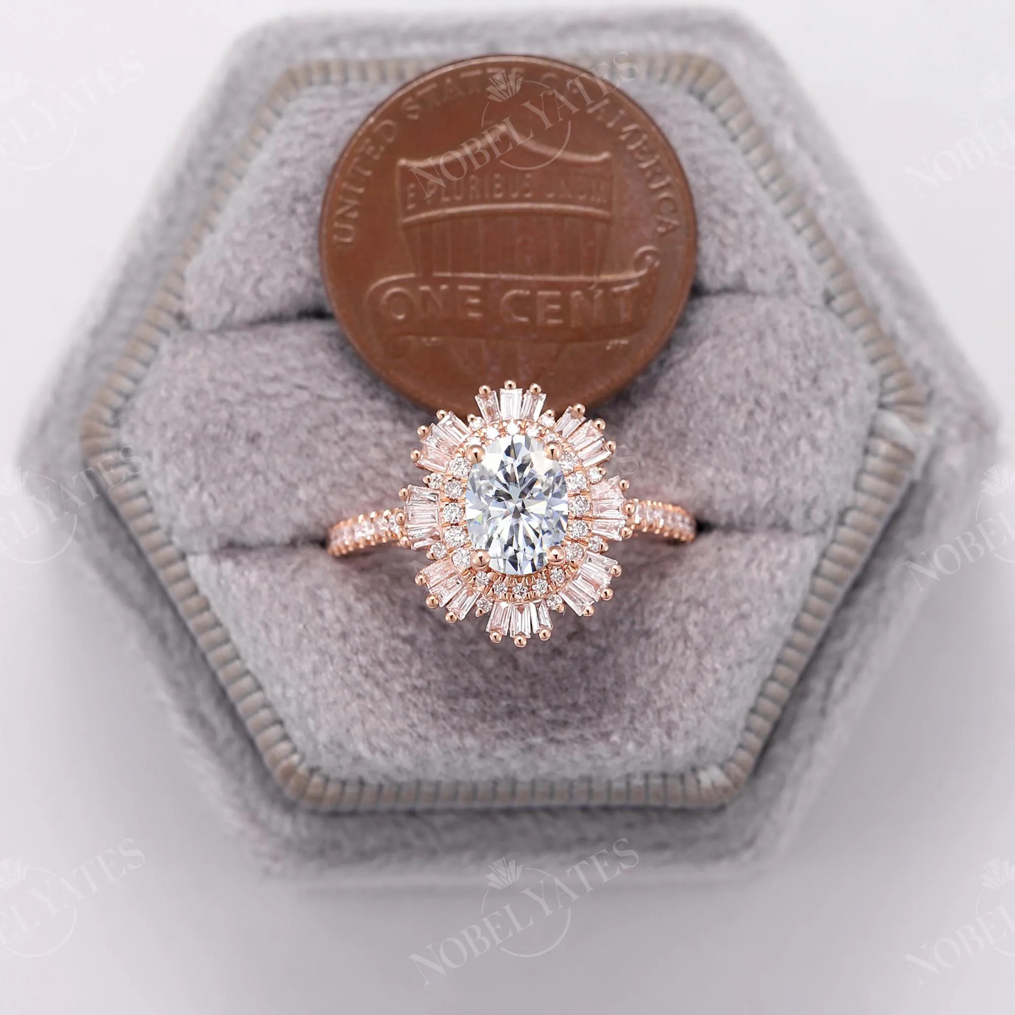 Art deco Oval Moissanite Pave Engagement Ring Rose Gold