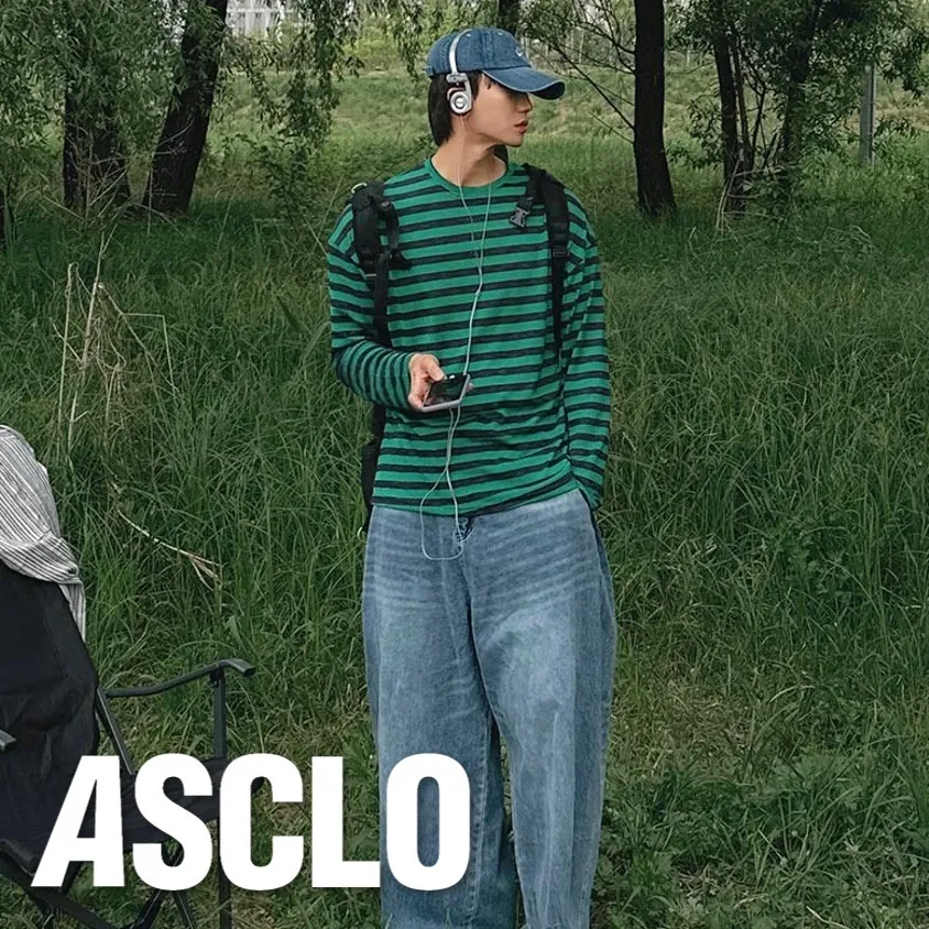 ASCLO  |Crew Neck Pullovers Stripes Unisex Linen Street Style U-Neck