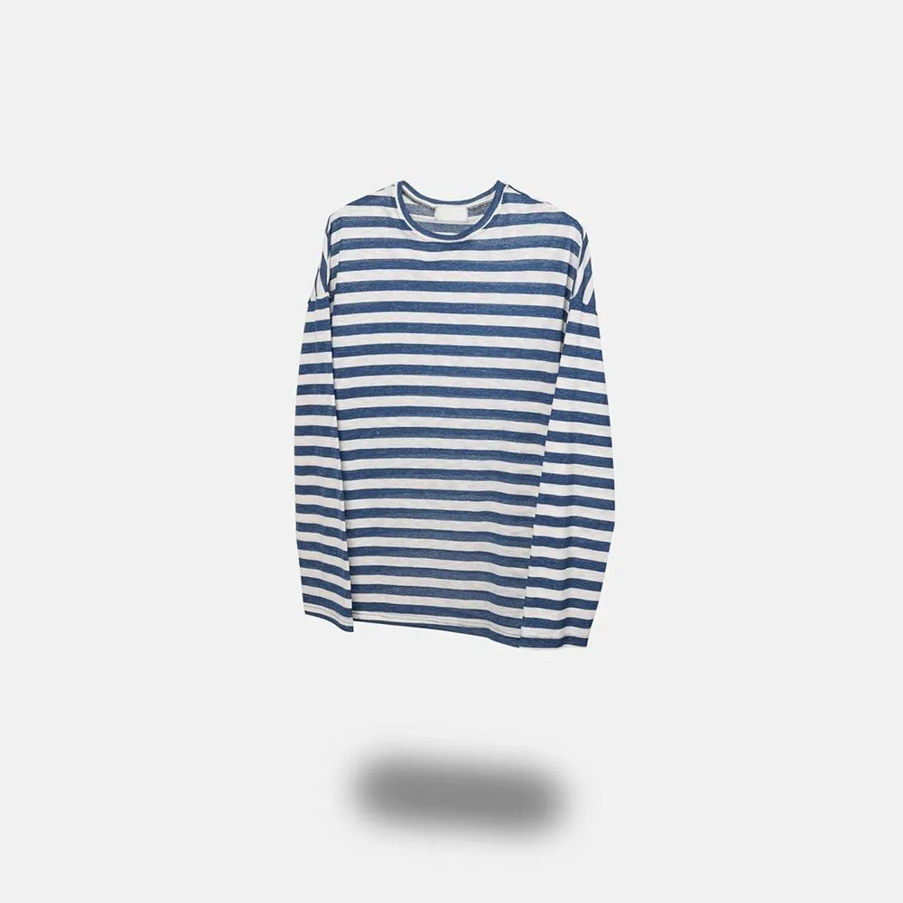 ASCLO  |Crew Neck Pullovers Stripes Unisex Linen Street Style U-Neck