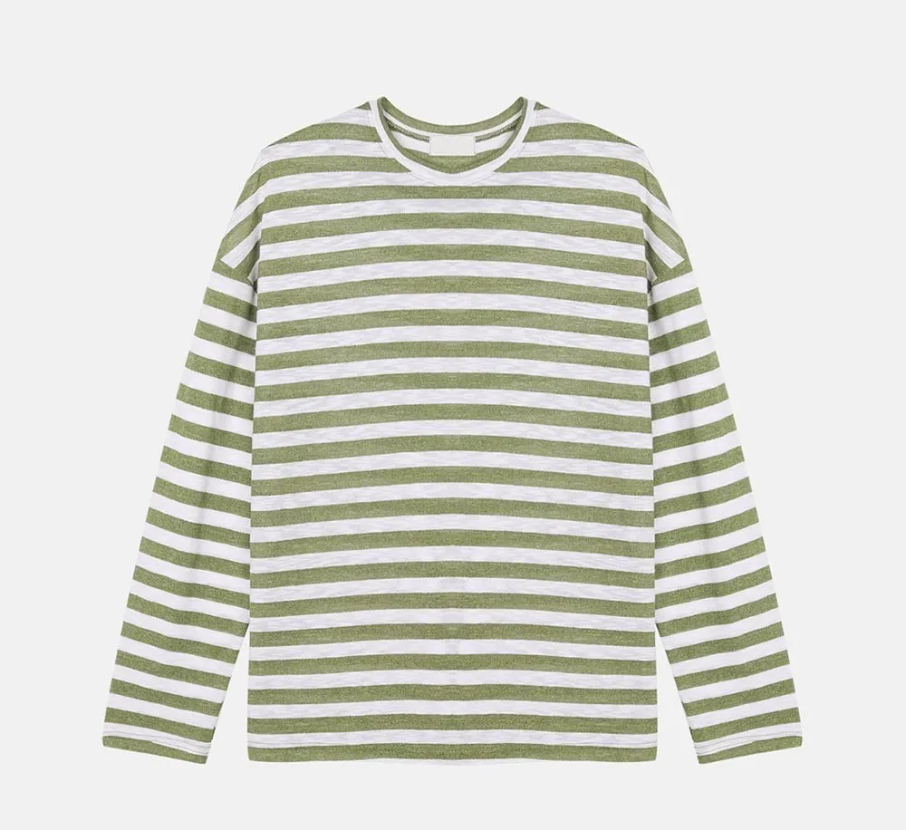 ASCLO  |Crew Neck Pullovers Stripes Unisex Linen Street Style U-Neck