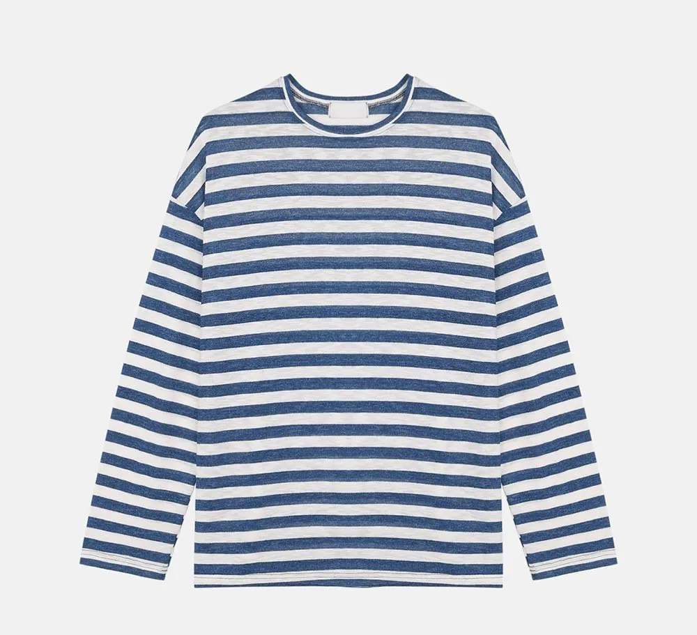 ASCLO  |Crew Neck Pullovers Stripes Unisex Linen Street Style U-Neck