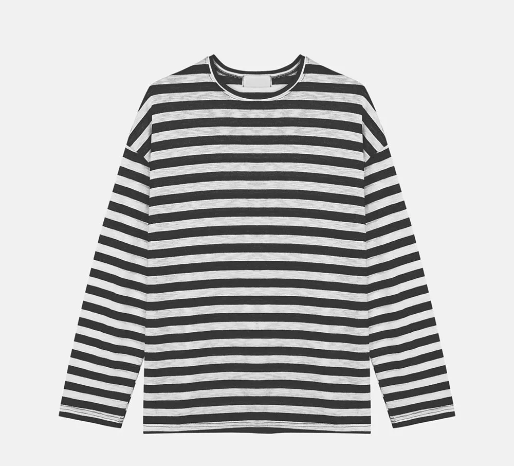 ASCLO  |Crew Neck Pullovers Stripes Unisex Linen Street Style U-Neck