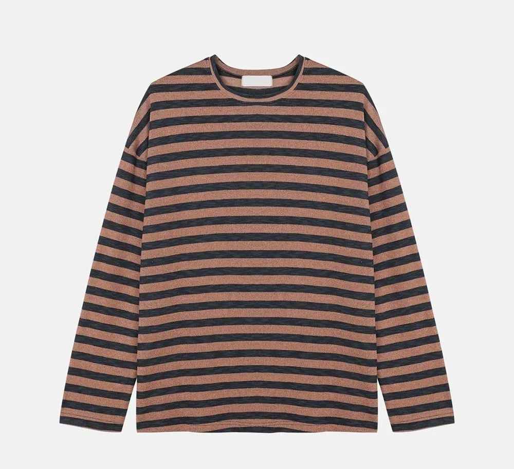 ASCLO  |Crew Neck Pullovers Stripes Unisex Linen Street Style U-Neck