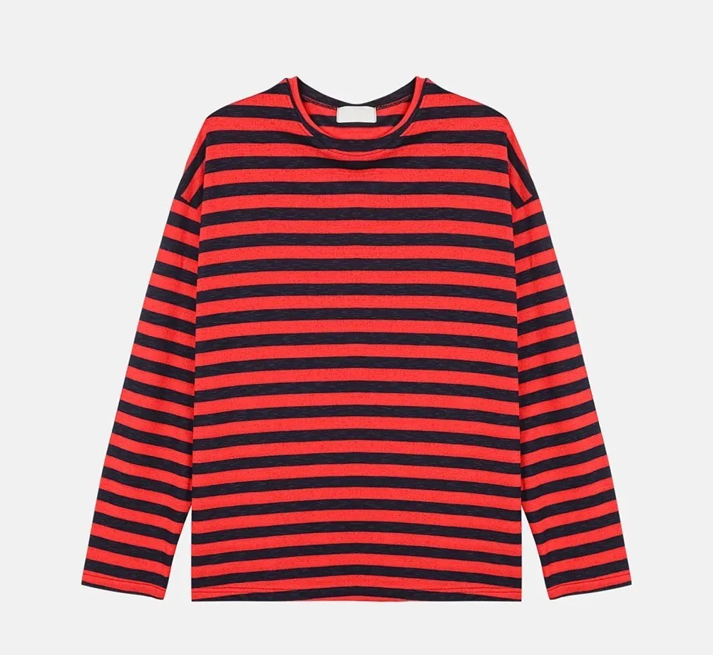 ASCLO  |Crew Neck Pullovers Stripes Unisex Linen Street Style U-Neck