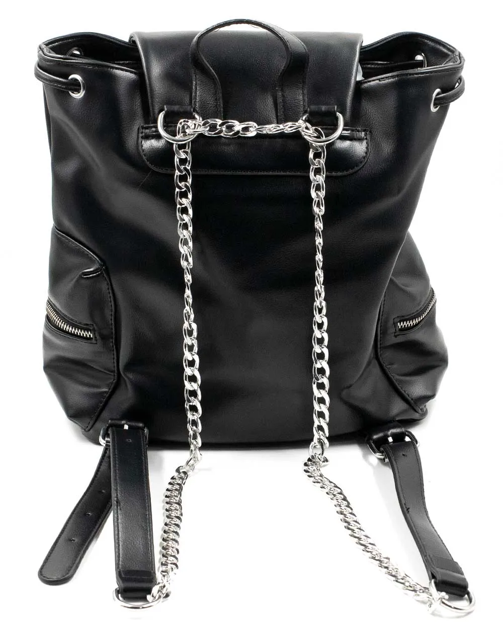 Backpack - Plain Black W/ Chain Straps Sv