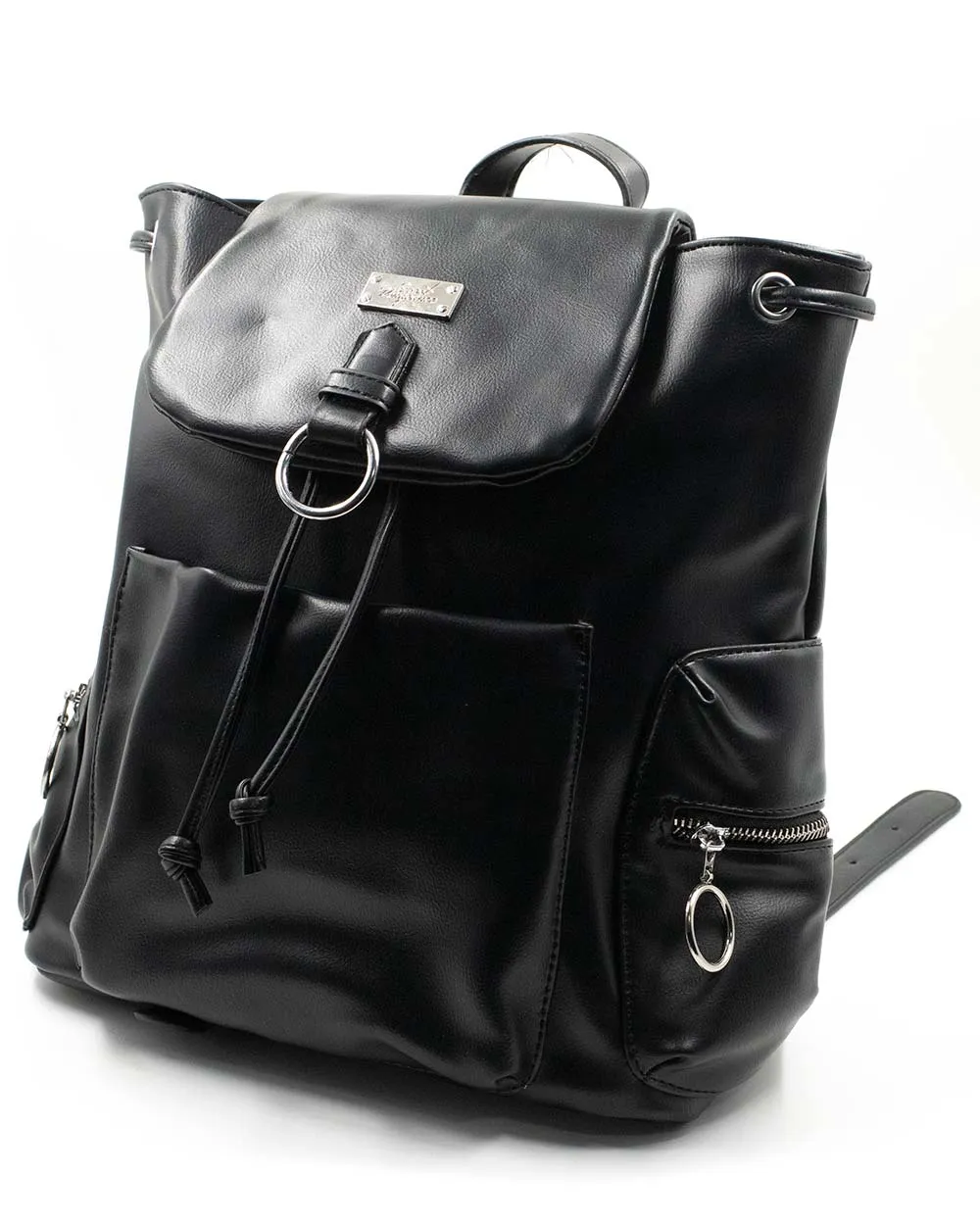 Backpack - Plain Black W/ Chain Straps Sv