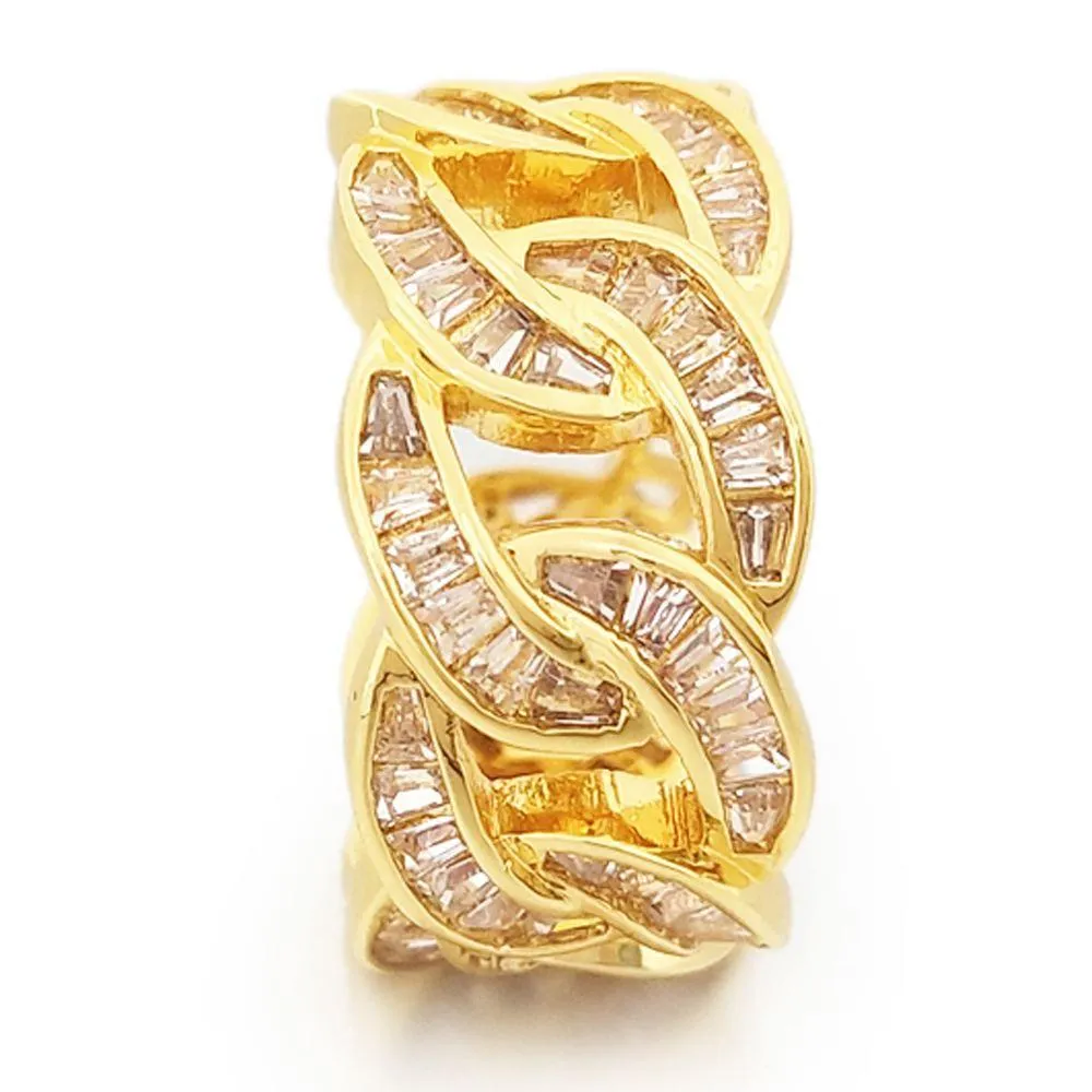 Baguette Cuban CZ Eternity Band Hip Hop Ring