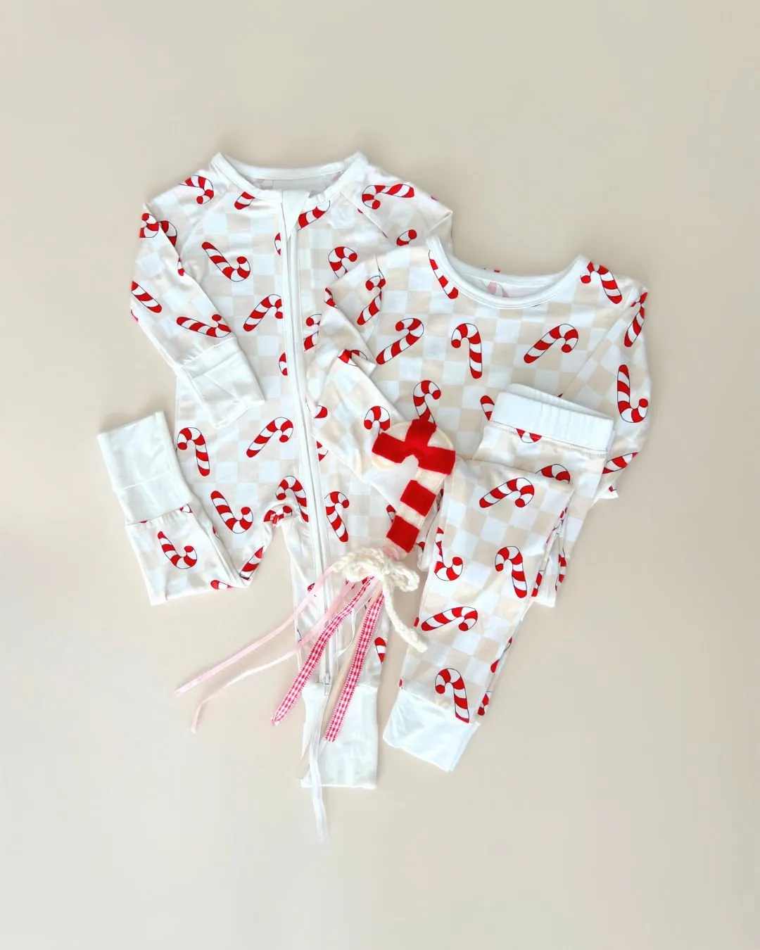 Bamboo Two Piece Set | Checkered Candy Cane