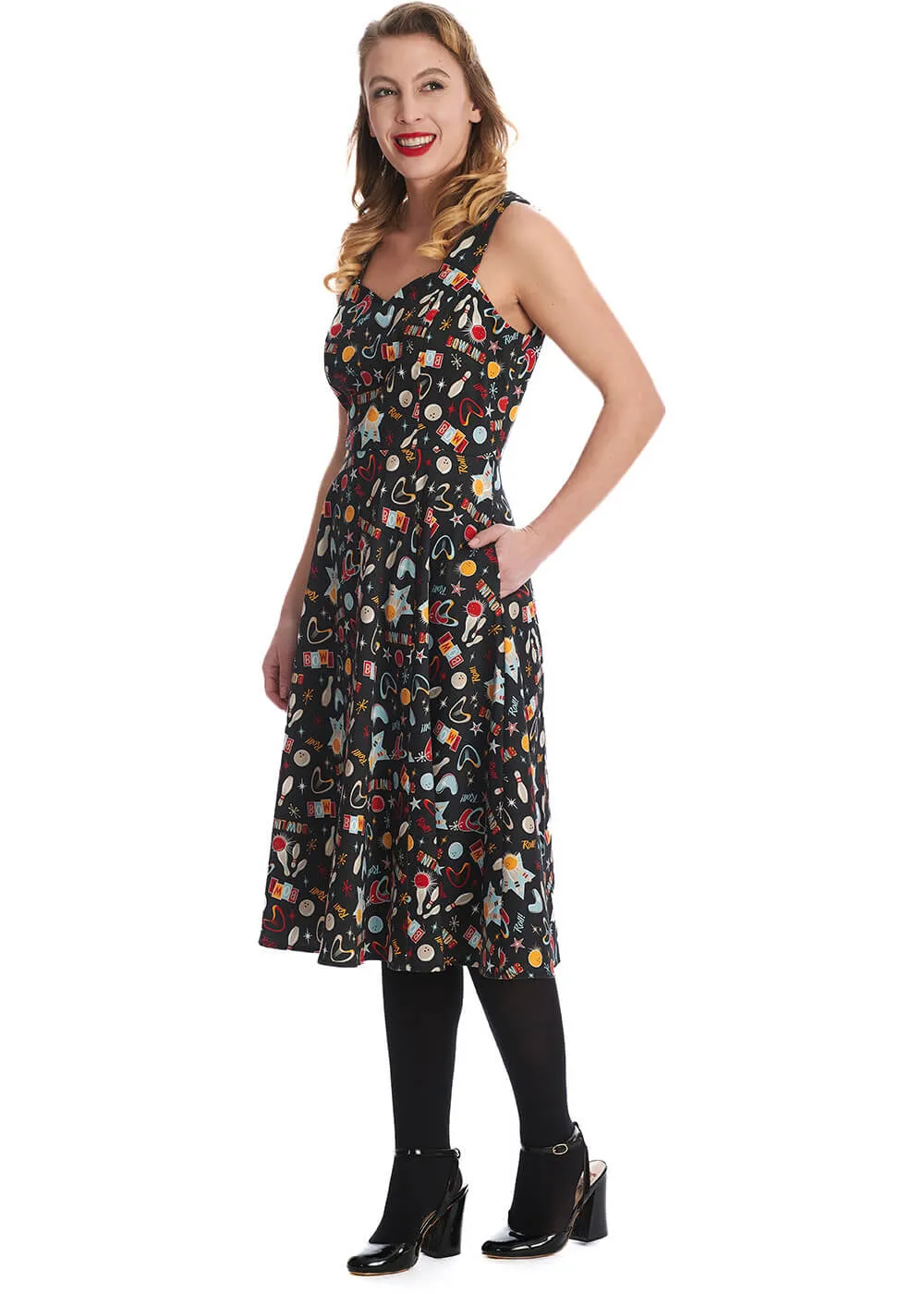 Banned Let's Go Bowling 50's Swing Dress Black