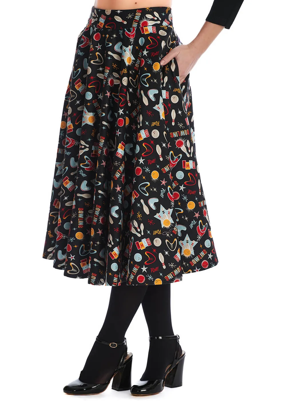 Banned Let's Go Bowling 50's Swing Skirt Black