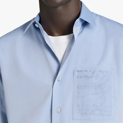 Berluti  |Chambray Shirt With Embroidered Scritto Pocket