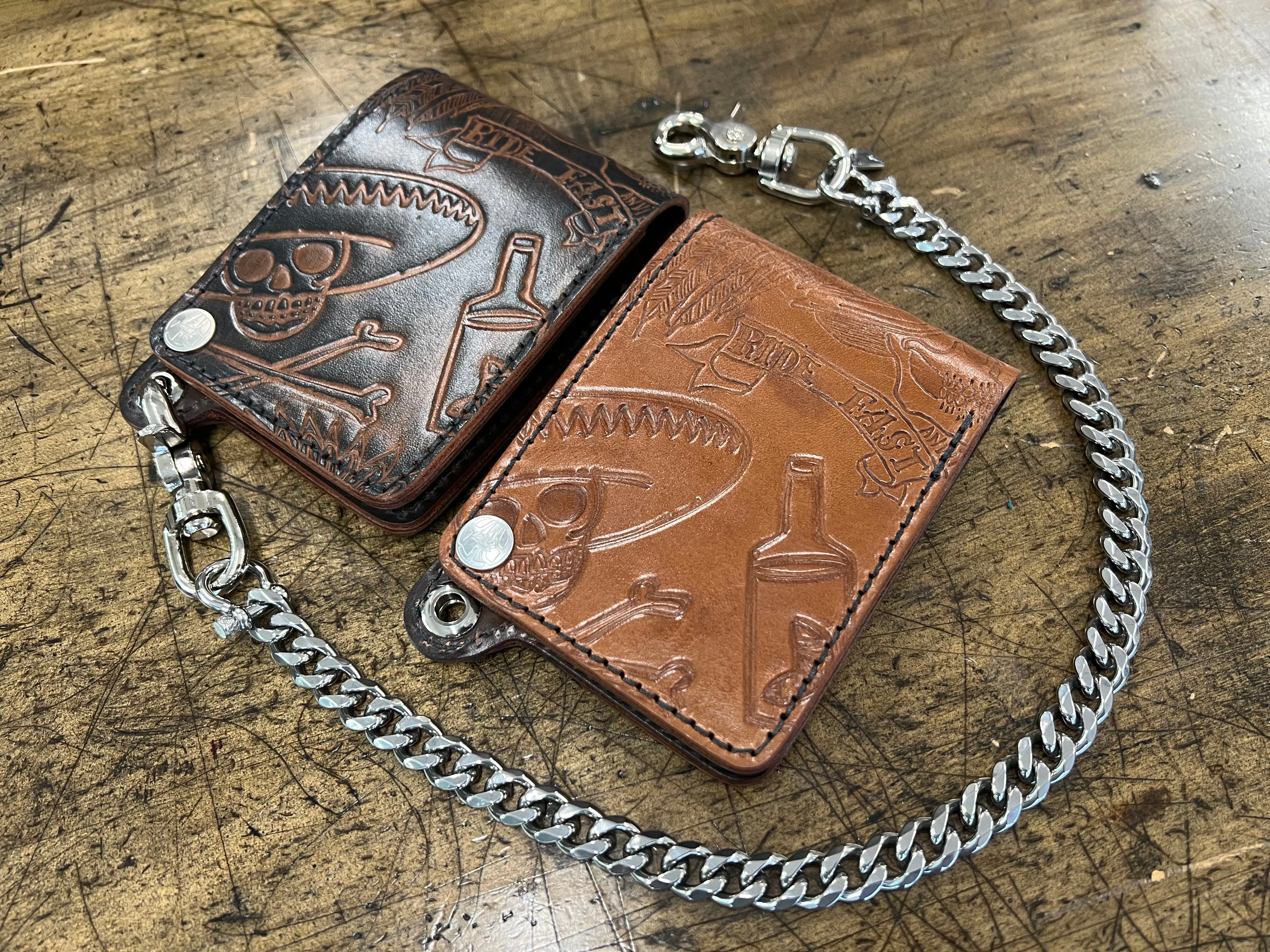 Bifold Leather Chain Wallet - Anvil Art Collage