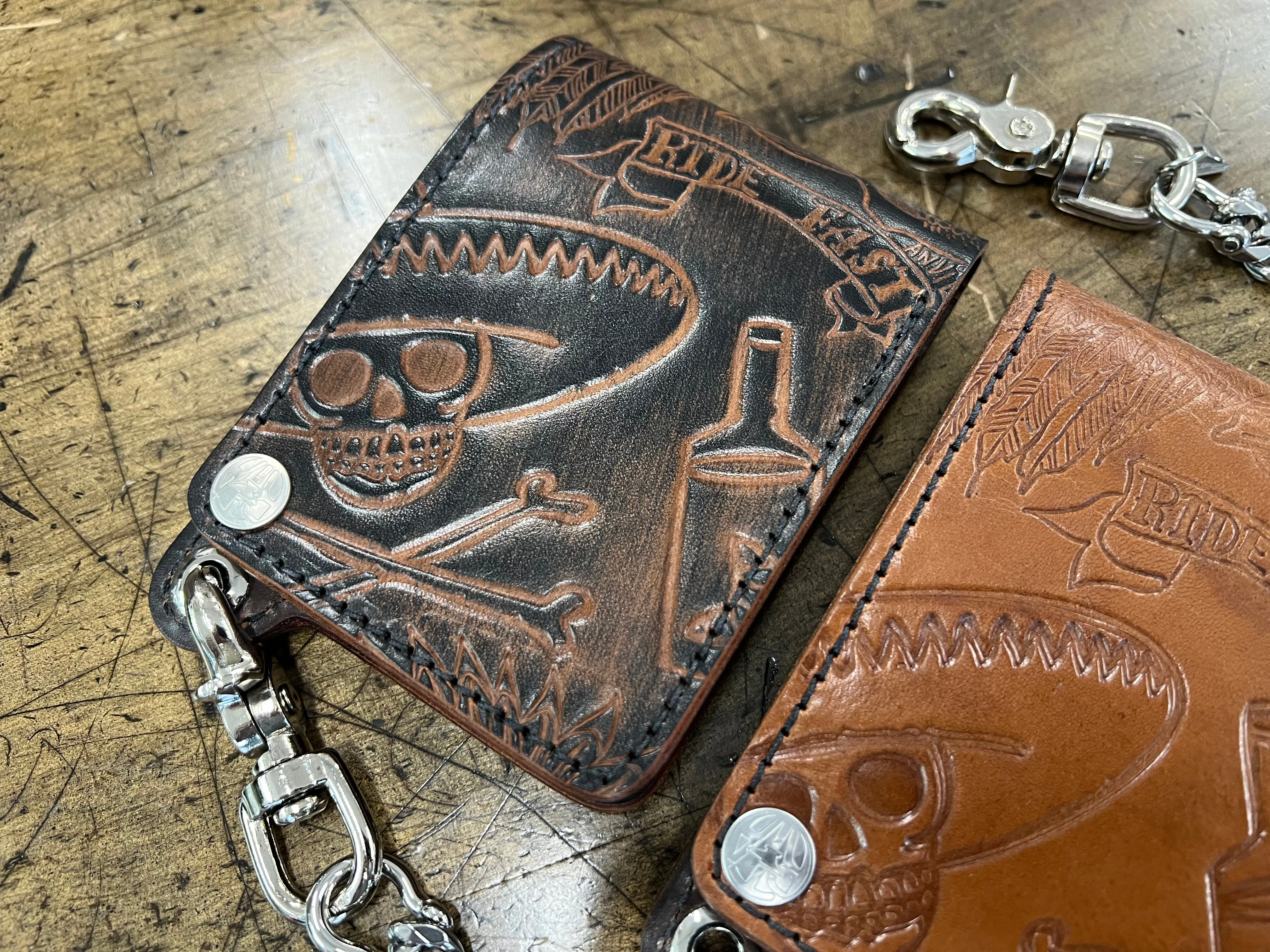 Bifold Leather Chain Wallet - Anvil Art Collage