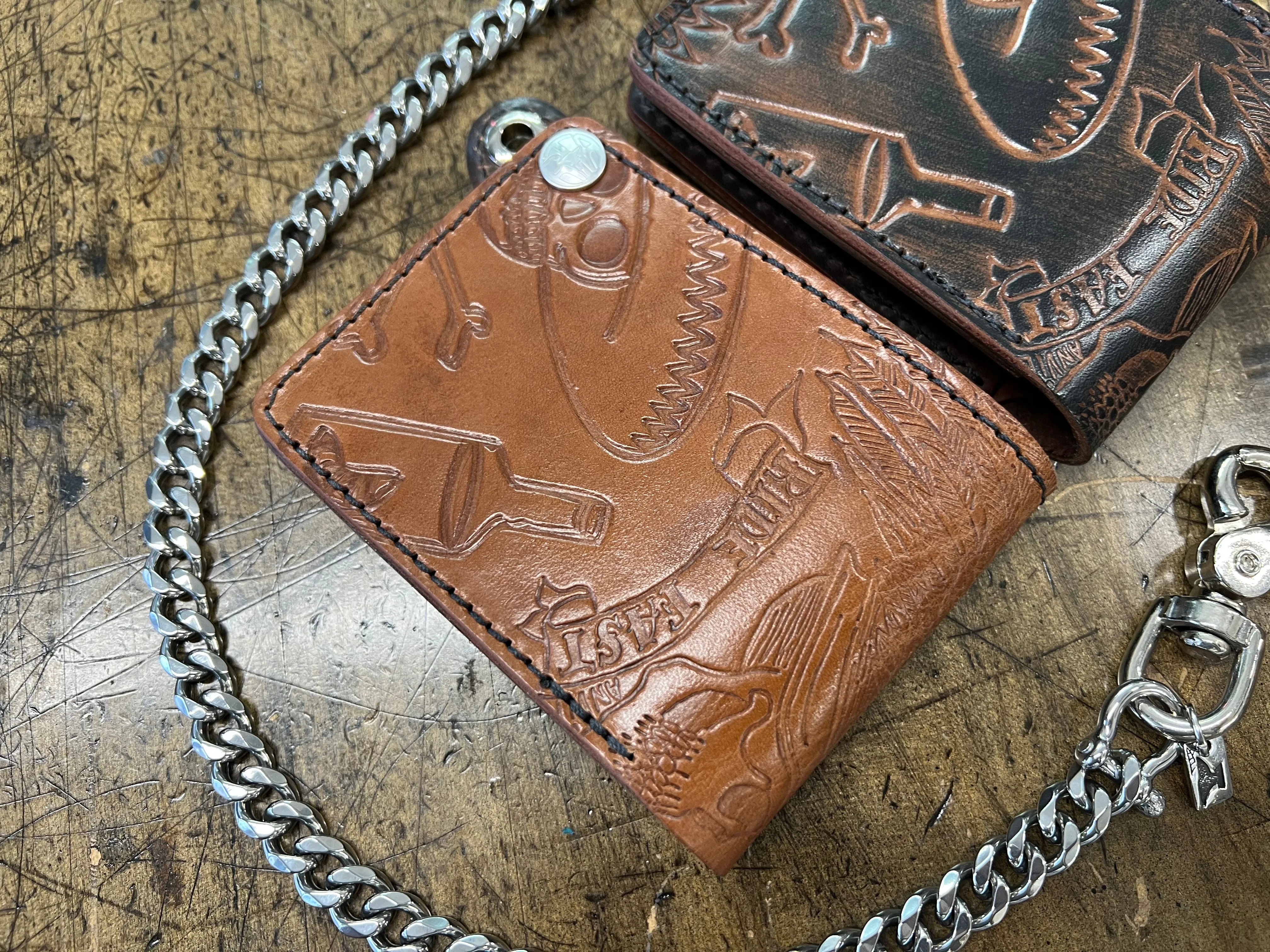 Bifold Leather Chain Wallet - Anvil Art Collage