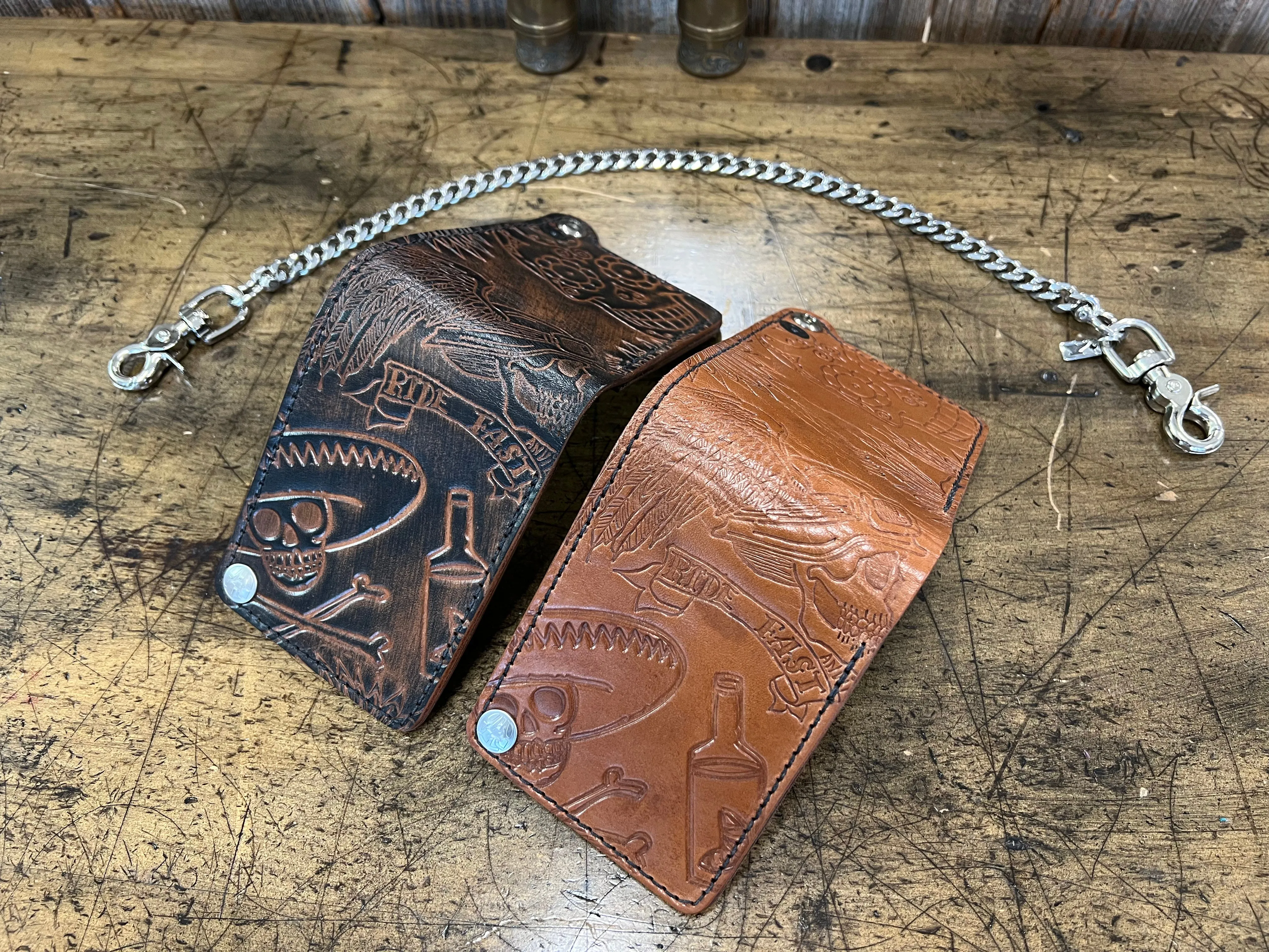 Bifold Leather Chain Wallet - Anvil Art Collage